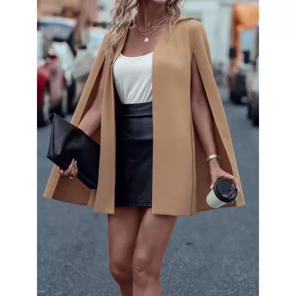 WDIRARA Women's Cape Blazer Cloak Split Sleeve Open Front Jacket Work Business Casual Blazer Solid Cape Coats