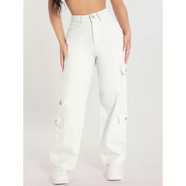 WDIRARA Women's Cargo Denim Pants High Waist Straight Leg Boyfriend Jeans with Pocket