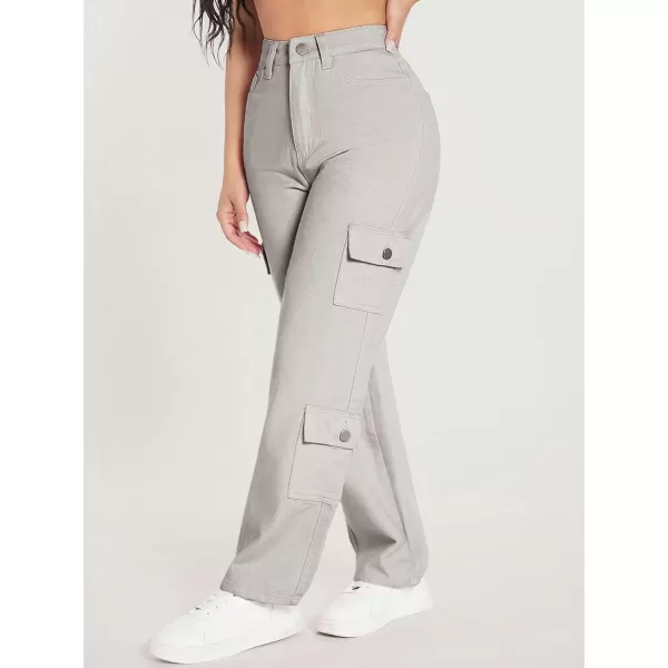 WDIRARA Women's Cargo Denim Pants High Waist Straight Leg Boyfriend Jeans with Pocket