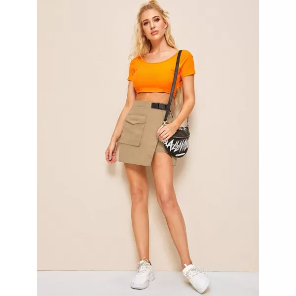 WDIRARA Women's Cargo Skirt Utility Asymmetrical Slit High Waist Wrap Mini Skirt with Buckle Black Plaid XS