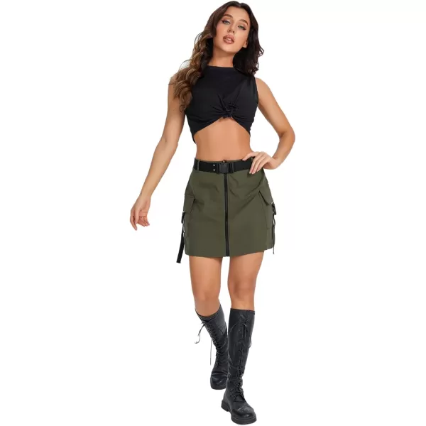 WDIRARA Women's Cargo Skirt Utility Asymmetrical Slit High Waist Wrap Mini Skirt with Buckle Black Plaid XS