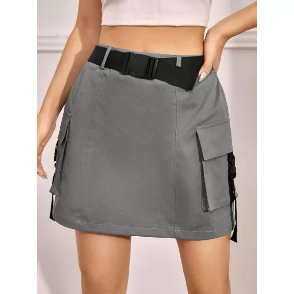 WDIRARA Women's Cargo Skirt Utility Asymmetrical Slit High Waist Wrap Mini Skirt with Buckle Black Plaid XS