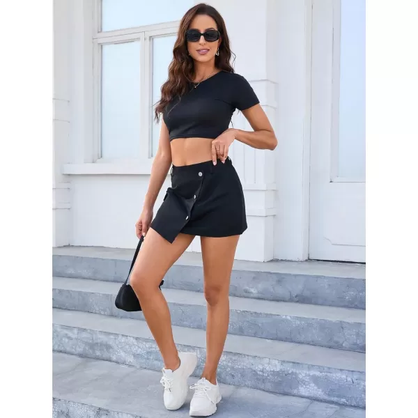 WDIRARA Women's Cargo Skirt Utility Asymmetrical Slit High Waist Wrap Mini Skirt with Buckle Black Plaid XS