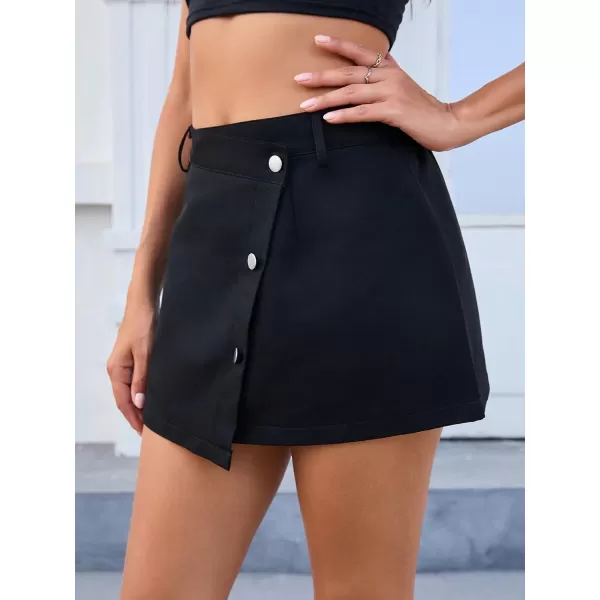 WDIRARA Women's Cargo Skirt Utility Asymmetrical Slit High Waist Wrap Mini Skirt with Buckle Black Plaid XS