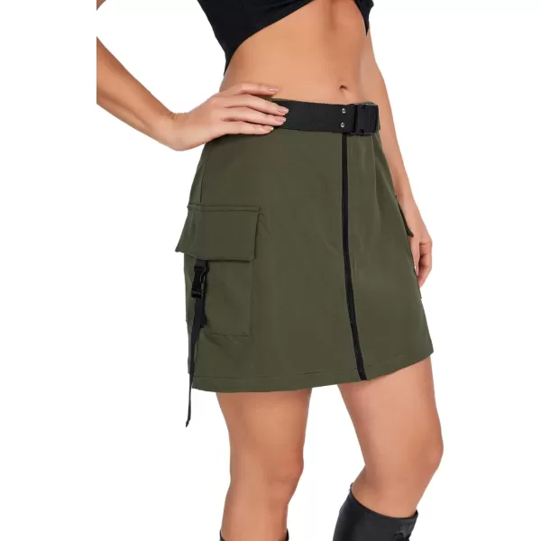 WDIRARA Women's Cargo Skirt Utility Asymmetrical Slit High Waist Wrap Mini Skirt with Buckle Black Plaid XS