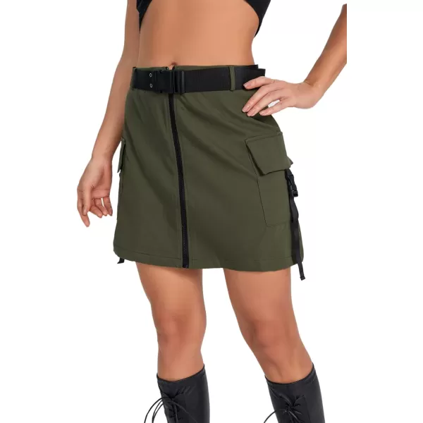 WDIRARA Women's Cargo Skirt Utility Asymmetrical Slit High Waist Wrap Mini Skirt with Buckle Black Plaid XS