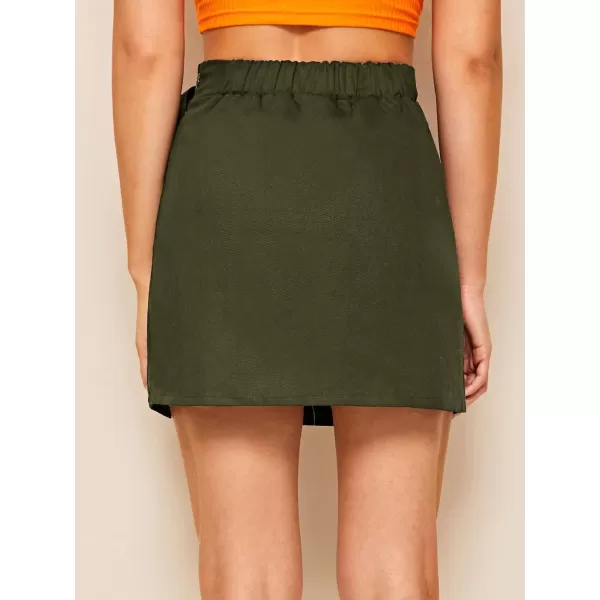 WDIRARA Women's Cargo Skirt Utility Asymmetrical Slit High Waist Wrap Mini Skirt with Buckle Black Plaid XS