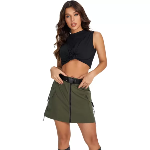 WDIRARA Women's Cargo Skirt Utility Asymmetrical Slit High Waist Wrap Mini Skirt with Buckle Black Plaid XS