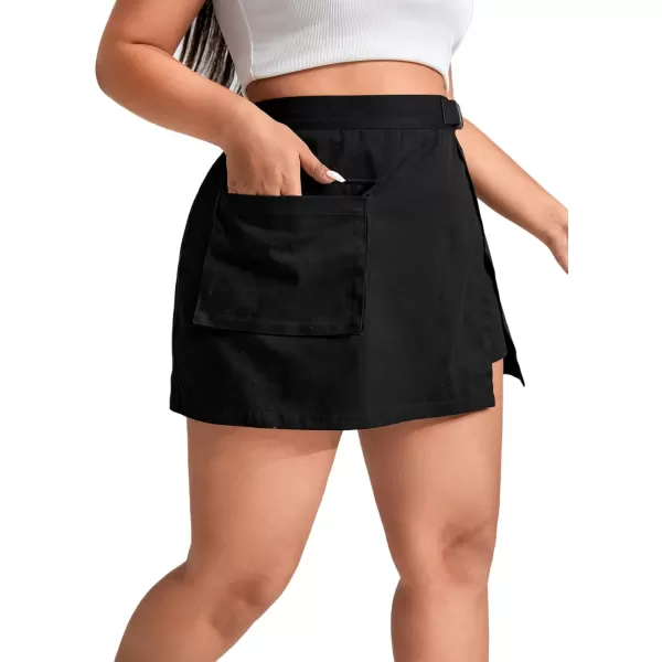 WDIRARA Women's Cargo Skirt Utility Asymmetrical Slit High Waist Wrap Mini Skirt with Buckle Black Plaid XS
