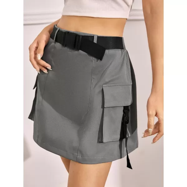 WDIRARA Women's Cargo Skirt Utility Asymmetrical Slit High Waist Wrap Mini Skirt with Buckle Black Plaid XS