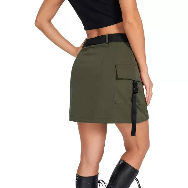 WDIRARA Women's Cargo Skirt Utility Asymmetrical Slit High Waist Wrap Mini Skirt with Buckle Black Plaid XS