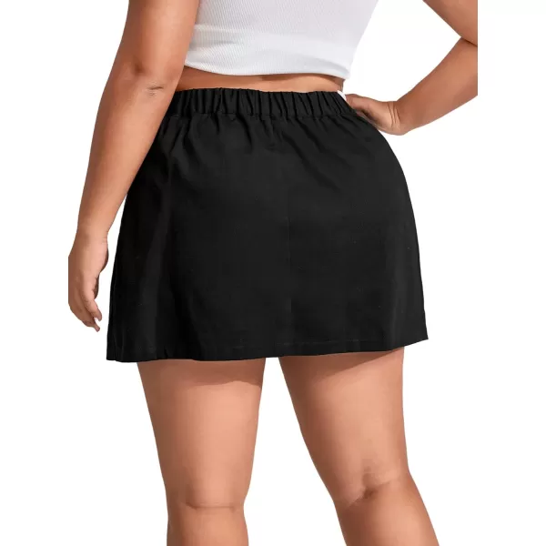WDIRARA Women's Cargo Skirt Utility Asymmetrical Slit High Waist Wrap Mini Skirt with Buckle Black Plaid XS