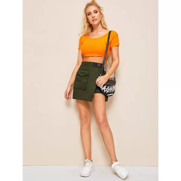 WDIRARA Women's Cargo Skirt Utility Asymmetrical Slit High Waist Wrap Mini Skirt with Buckle Black Plaid XS