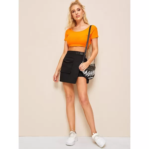 WDIRARA Women's Cargo Skirt Utility Asymmetrical Slit High Waist Wrap Mini Skirt with Buckle Black Plaid XS