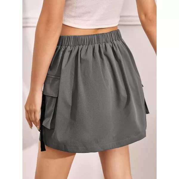 WDIRARA Women's Cargo Skirt Utility Asymmetrical Slit High Waist Wrap Mini Skirt with Buckle Black Plaid XS