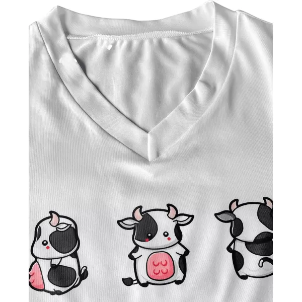 WDIRARA Women's Cartoon Cat Print Tee and Shorts Cute Pajama Set Sleepwear