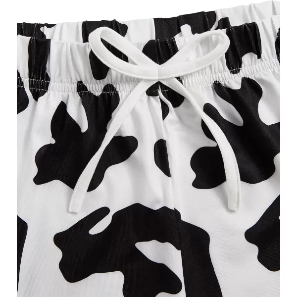 WDIRARA Women's Cartoon Cow Print Short Sleeve Tee and Shorts Pajama Set
