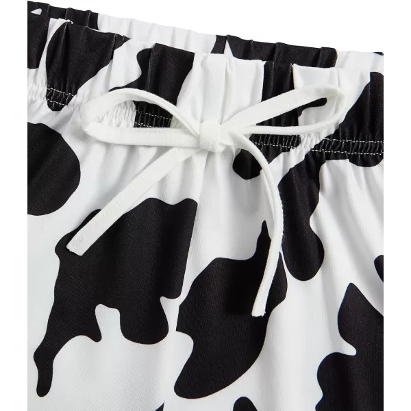 WDIRARA Women's Cartoon Cow Print Short Sleeve Tee and Shorts Pajama Set