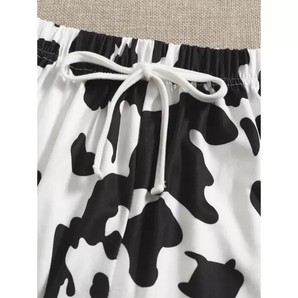 WDIRARA Women's Cartoon Cow Print Short Sleeve Tee and Shorts Pajama Set