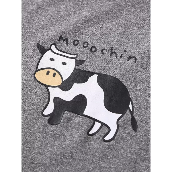 WDIRARA Women's Cartoon Cow Print Short Sleeve Tee and Shorts Pajama Set