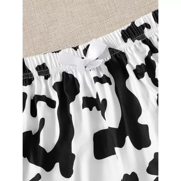 WDIRARA Women's Cartoon Cow Print Short Sleeve Tee and Shorts Pajama Set