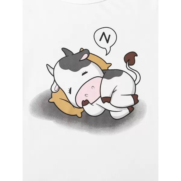 WDIRARA Women's Cartoon Cow Print Short Sleeve Tee and Shorts Pajama Set
