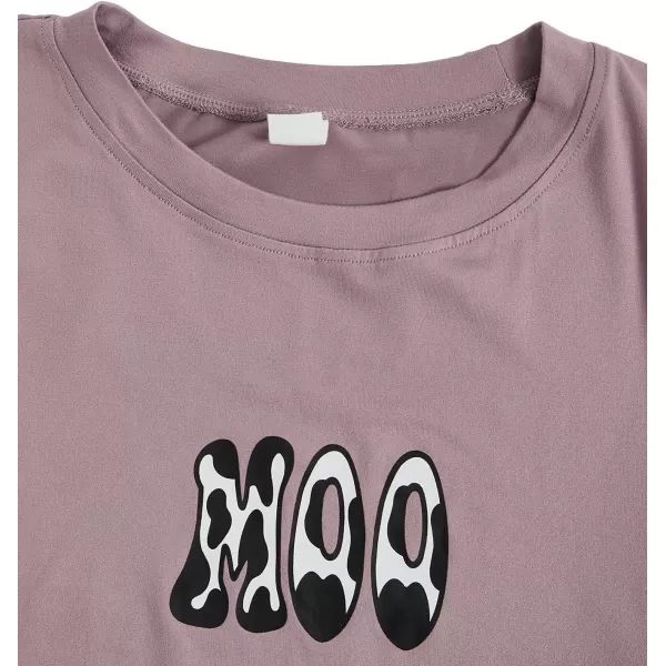 WDIRARA Women's Cartoon Cow Print Short Sleeve Tee and Shorts Pajama Set
