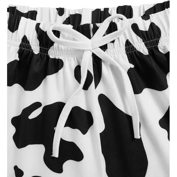 WDIRARA Women's Cartoon Cow Print Short Sleeve Tee and Shorts Pajama Set