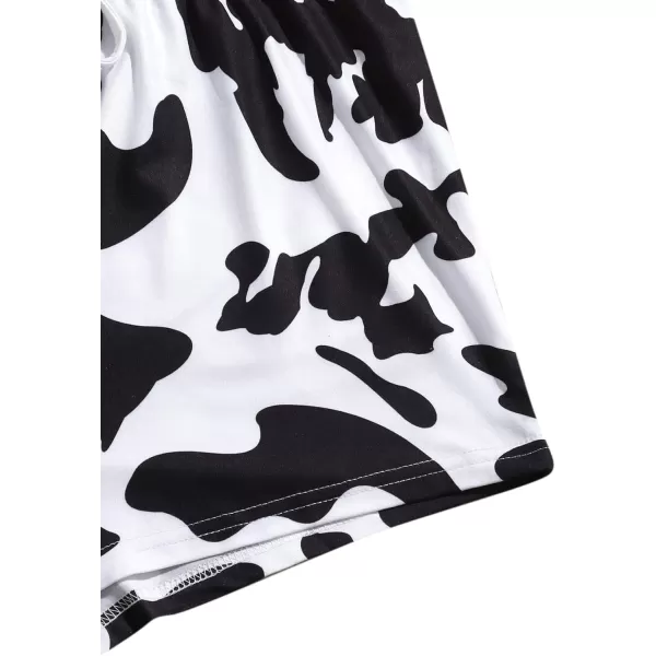 WDIRARA Women's Cartoon Cow Print Short Sleeve Tee and Shorts Pajama Set