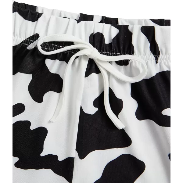 WDIRARA Women's Cartoon Cow Print Short Sleeve Tee and Shorts Pajama Set
