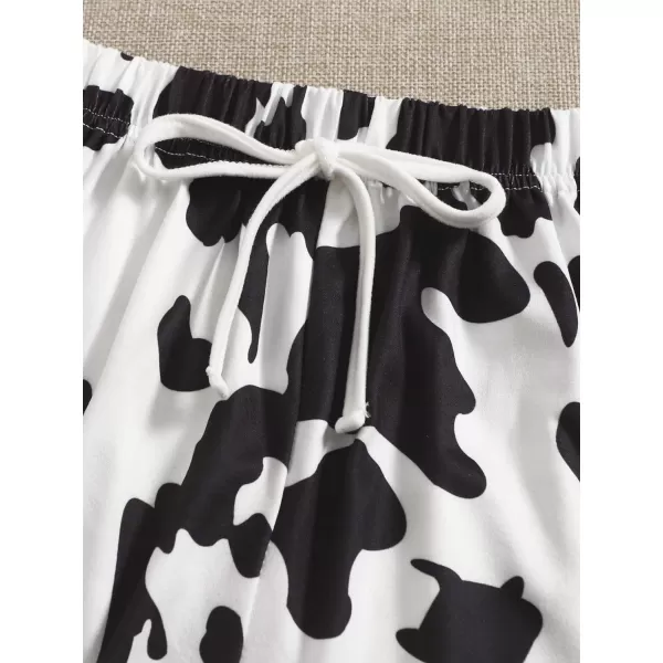 WDIRARA Women's Cartoon Cow Print Short Sleeve Tee and Shorts Pajama Set