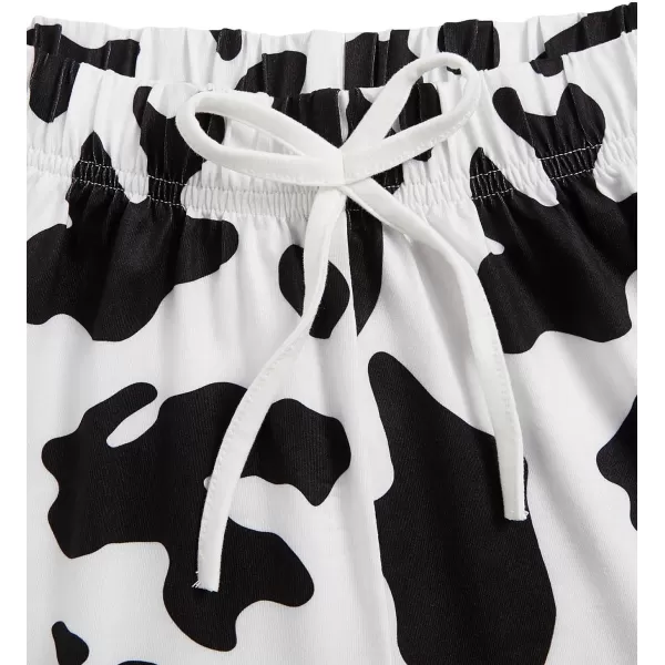 WDIRARA Women's Cartoon Cow Print Short Sleeve Tee and Shorts Pajama Set