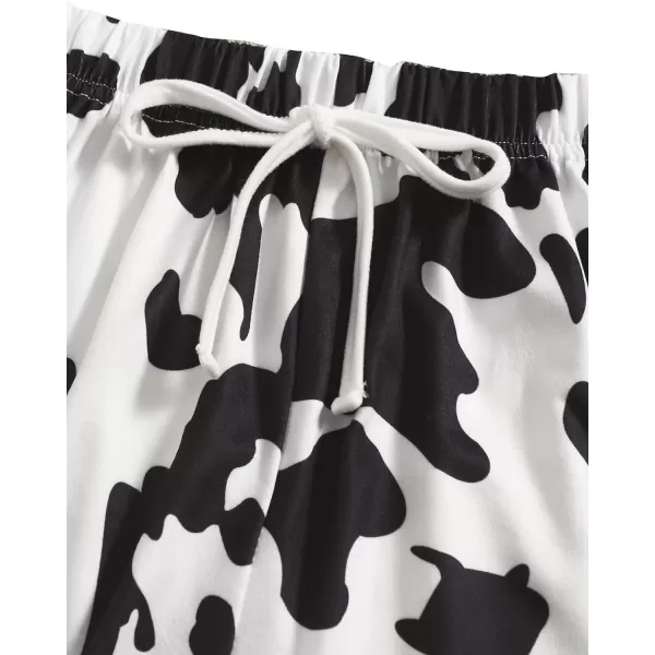 WDIRARA Women's Cartoon Cow Print Short Sleeve Tee and Shorts Pajama Set