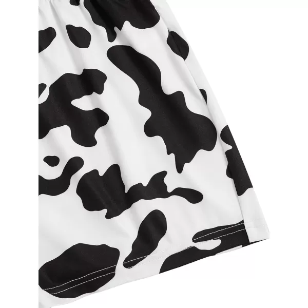 WDIRARA Women's Cartoon Cow Print Short Sleeve Tee and Shorts Pajama Set