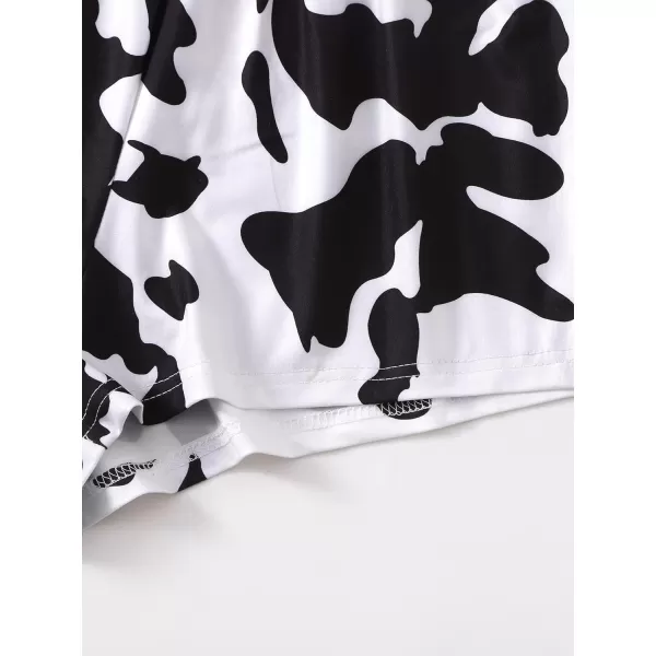 WDIRARA Women's Cartoon Cow Print Short Sleeve Tee and Shorts Pajama Set