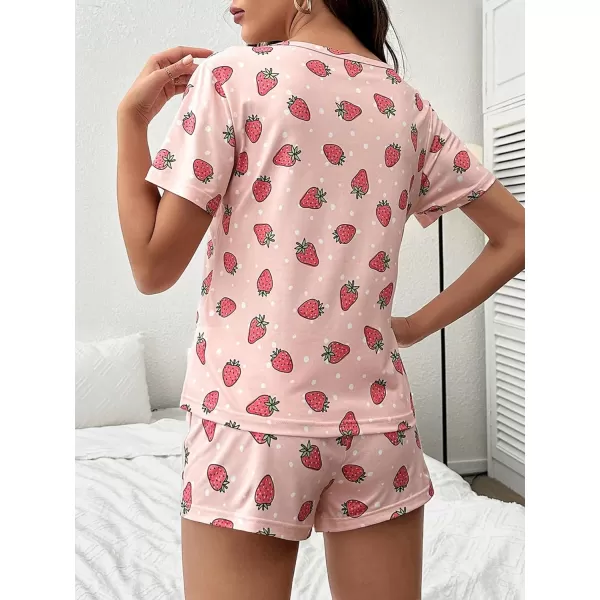WDIRARA Women's Cartoon Cow Print Short Sleeve Tee and Shorts Pajama Set