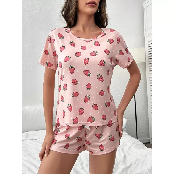 WDIRARA Women's Cartoon Cow Print Short Sleeve Tee and Shorts Pajama Set