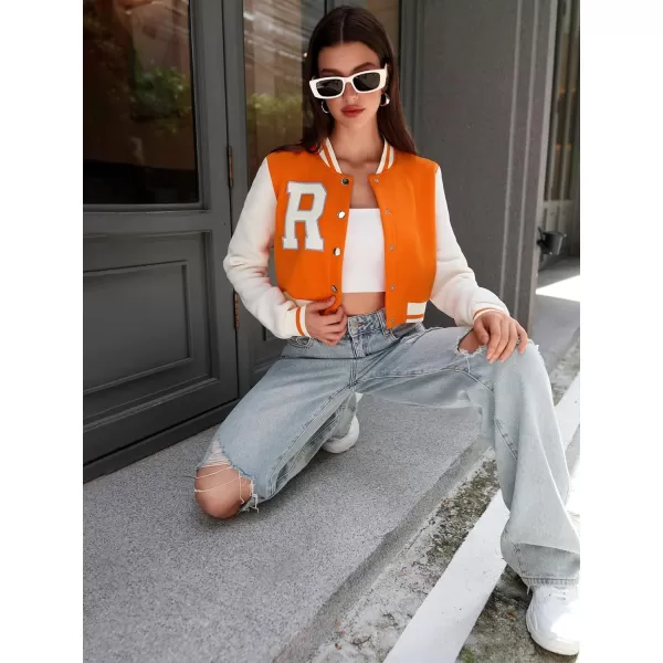 WDIRARA Women's Casual Button Down Letter Patched Color Block Crop Varsity Jacket Outerwear