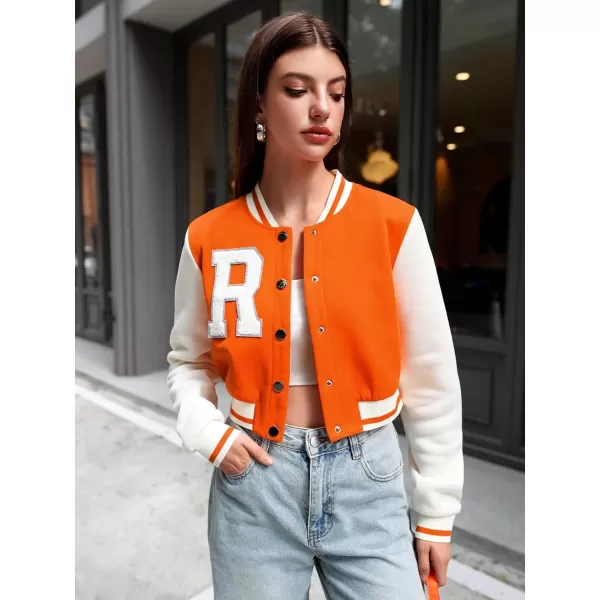 WDIRARA Women's Casual Button Down Letter Patched Color Block Crop Varsity Jacket Outerwear
