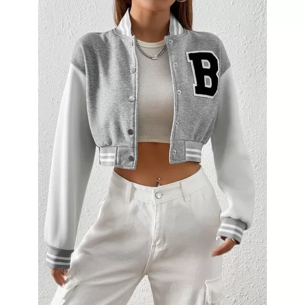 WDIRARA Women's Casual Button Down Letter Patched Color Block Crop Varsity Jacket Outerwear