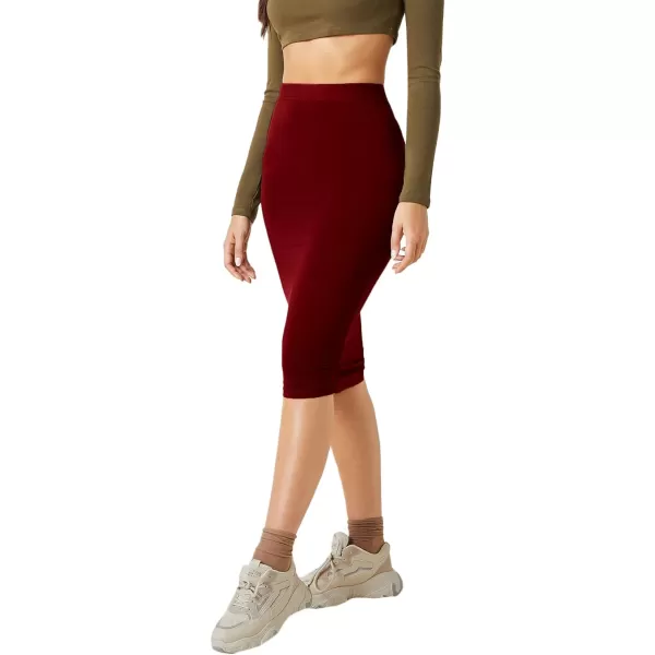 WDIRARA Women's Casual Drawstring Waist Split Back Solid Midii Skirt