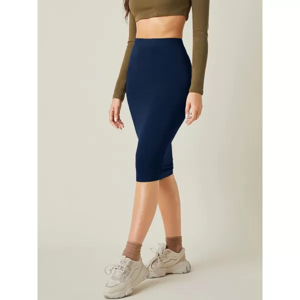 WDIRARA Women's Casual Drawstring Waist Split Back Solid Midii Skirt