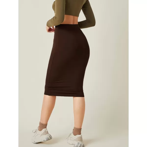 WDIRARA Women's Casual Drawstring Waist Split Back Solid Midii Skirt