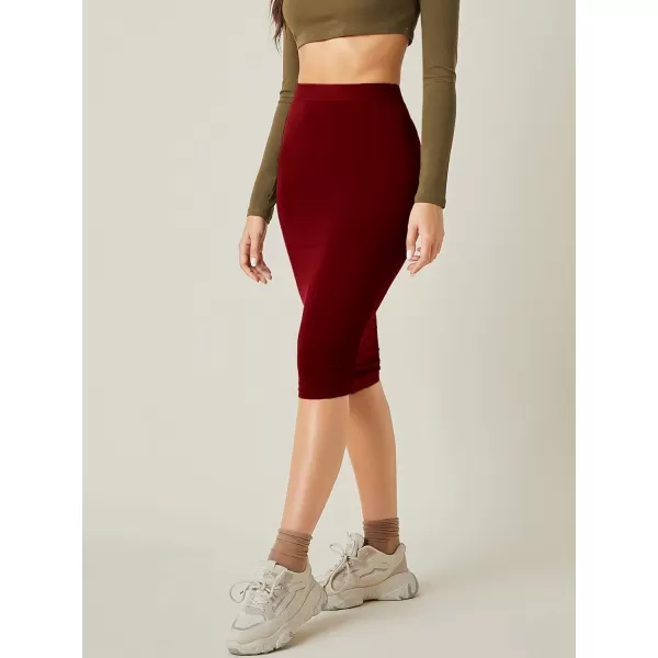 WDIRARA Women's Casual Drawstring Waist Split Back Solid Midii Skirt