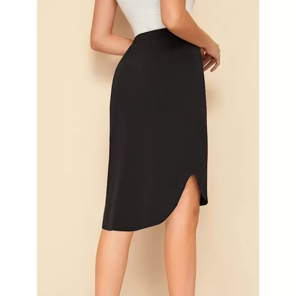WDIRARA Women's Casual Drawstring Waist Split Back Solid Midii Skirt