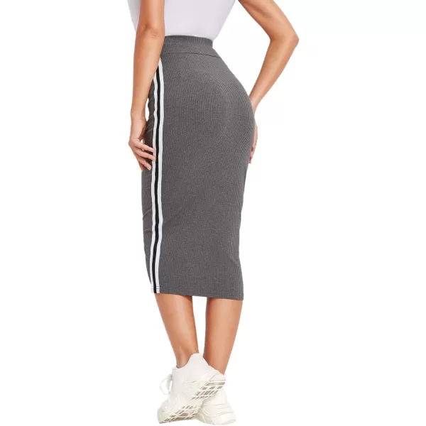 WDIRARA Women's Casual Drawstring Waist Split Back Solid Midii Skirt