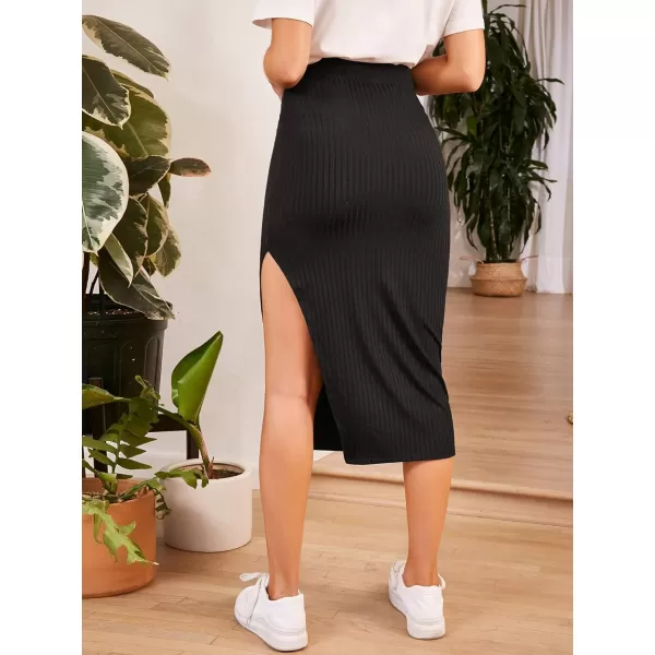 WDIRARA Women's Casual Drawstring Waist Split Back Solid Midii Skirt