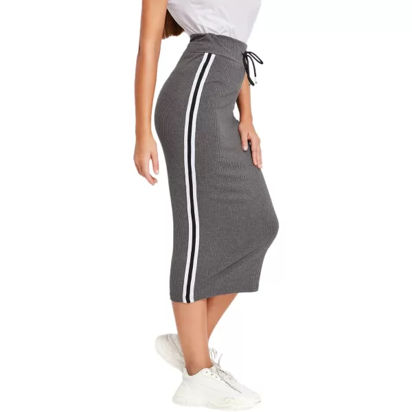 WDIRARA Women's Casual Drawstring Waist Split Back Solid Midii Skirt