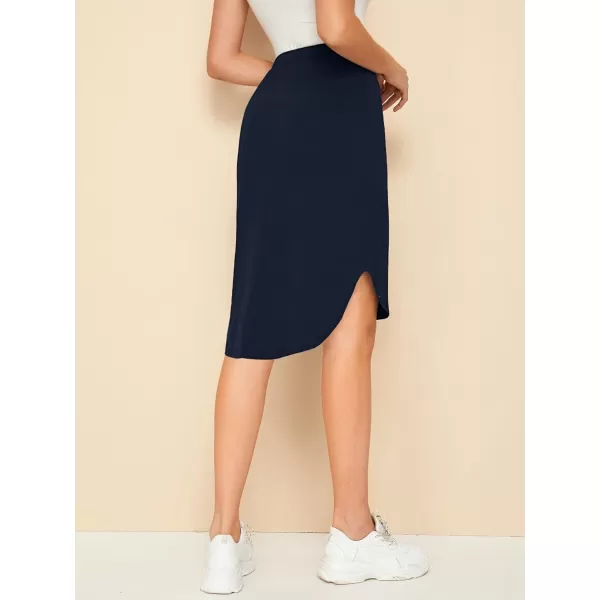 WDIRARA Women's Casual Drawstring Waist Split Back Solid Midii Skirt