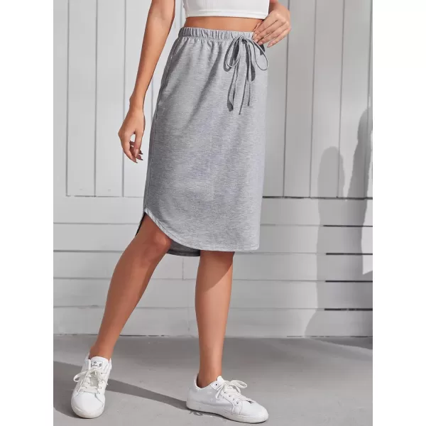 WDIRARA Women's Casual Drawstring Waist Split Back Solid Midii Skirt